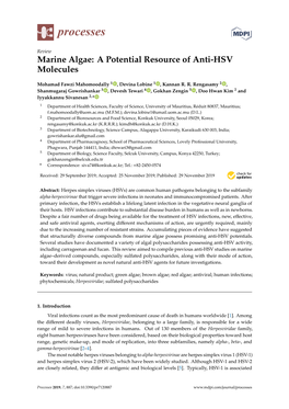 Marine Algae: a Potential Resource of Anti-HSV Molecules