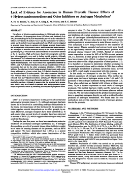 Lack of Evidence for Aromatase in Human Prostatic Tissues: Effects of 4-Hydroxyandrostenedione and Other Inhibitors on Androgen Metabolism1