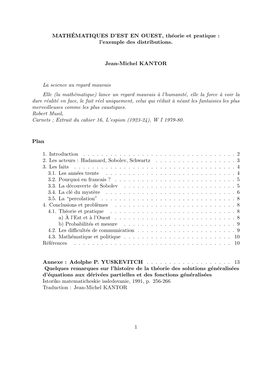 MATHÉMATIQUES D'est EN OUEST, Théorie Et Pratique : L'exemple Des Distributions. Jean-Michel KANTOR La Science Au Regard M