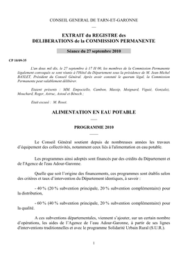 EXTRAIT Du REGISTRE Des DELIBERATIONS De La COMMISSION PERMANENTE