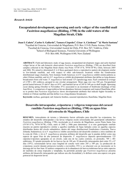 Encapsulated Development, Spawning and Early Veliger of the Ranellid Snail Fusitriton Magellanicus (Röding, 1798) in the Cold Waters of the Magellan Strait, Chile