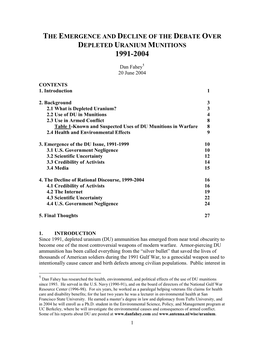 The Emergence and Decline of the Debate Over Depleted Uranium Munitions 1991-2004