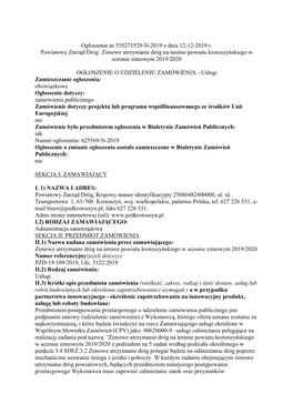 Ogłoszenie Nr 510271529-N-2019 Z Dnia 12-12-2019 R. Powiatowy Zarząd Dróg: Zimowe Utrzymanie Dróg Na Terenie Powiatu Krotoszyńskiego W Sezonie Zimowym 2019/2020