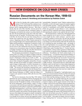 NEW EVIDENCE on COLD WAR CRISES Russian Documents on the Korean War, 1950-53