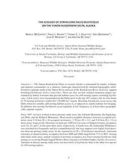 The Ecology of Gyrfalcons Falco Rusticolus on the Yukon-Kuskokwim Delta, Alaska