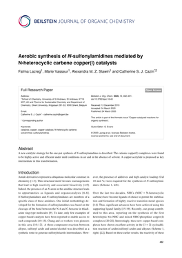 Aerobic Synthesis of N-Sulfonylamidines Mediated by N-Heterocyclic Carbene Copper(I) Catalysts