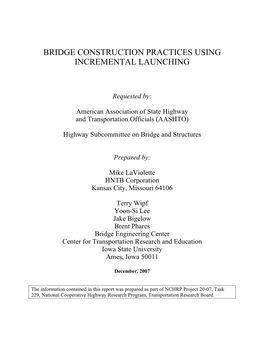 Bridge Construction Practices Using Incremental Launching