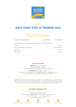 GOLD COAST 2Yos in TRAINING SALE SELLING SCHEDULE