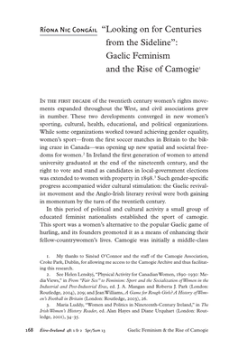 From the Sideline”: Gaelic Feminism and the Rise of Camogie1