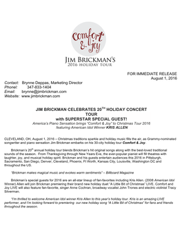 JIM BRICKMAN CELEBRATES 20TH HOLIDAY CONCERT TOUR With