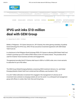 IPVG Unit Inks $10-Million Deal with GEM Group | Philstar.Com