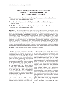 Systematics of the Genus Dysdera (Araneae, Dysderidae) in the Eastern Canary Islands