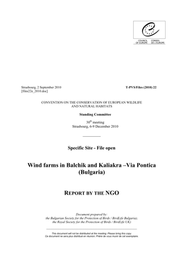 Wind Farms in Balchik and Kaliakra –Via Pontica (Bulgaria)