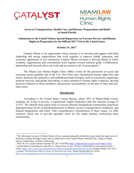 Access to Transportation, Health Care, and Disaster Preparations and Relief in South Florida Submission to the United Nations S