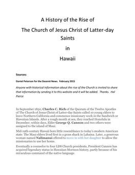 A History of the Rise of the Church of Jesus Christ of Latter-Day Saints in Hawaii