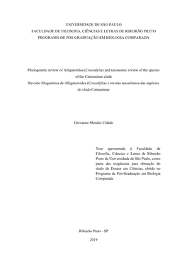 Universidade De São Paulo Faculdade De Filosofia, Ciências E Letras De Ribeirão Preto Programa De Pós-Graduação Em Biologia Comparada