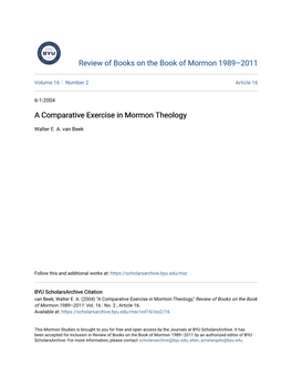 A Comparative Exercise in Mormon Theology