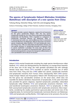 The Species of Symplocodes Hebard (Blattodea: Ectobiidae: Blattellinae) with Description of a New Species from China