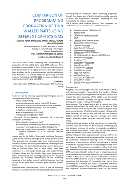 Comparison of Programming Production of Thin Walled Parts