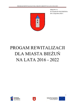 Program Rewitalizacji Dla Miasta Bieżuń Na Lata 2016-2022