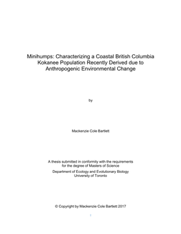 Minihumps: Characterizing a Coastal British Columbia Kokanee Population Recently Derived Due to Anthropogenic Environmental Change