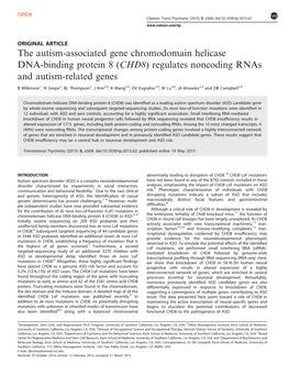 The Autism-Associated Gene Chromodomain Helicase DNA-Binding Protein 8 (CHD8) Regulates Noncoding Rnas and Autism-Related Genes