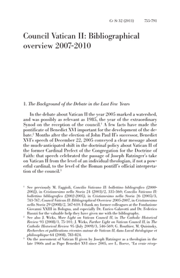 Council Vatican II: Bibliographical Overview 2007-2010