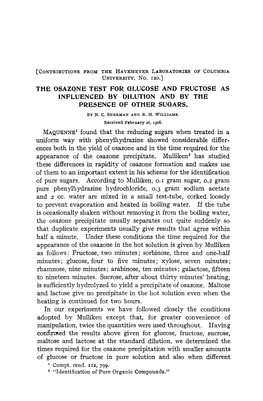 The Osazone Test for Glucose and Fructose As Influenced by Dilution and by the Presence of Other Sugars