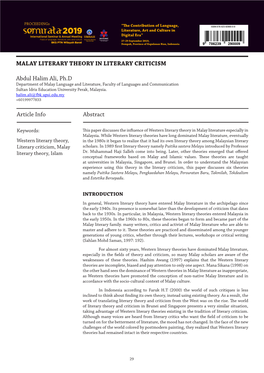 Article Info Abstract MALAY LITERARY THEORY in LITERARY