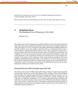 6. Globalizing Macau the Emotional Costs of Modernity (1910-1930)