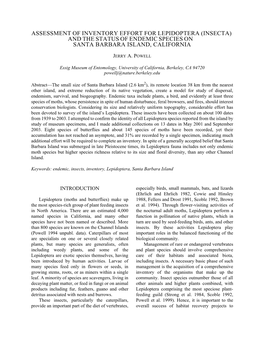 Assessment of Inventory Effort for Lepidoptera (Insecta) and the Status of Endemic Species on Santa Barbara Island, California