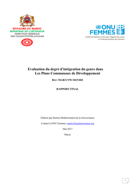 Evaluation Du Degré D'intégration Du Genre Dans Les Plans Communaux