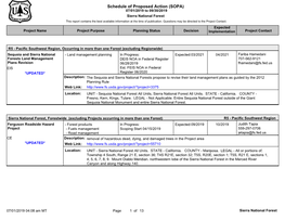 Schedule of Proposed Action (SOPA) 07/01/2019 to 09/30/2019 Sierra National Forest This Report Contains the Best Available Information at the Time of Publication