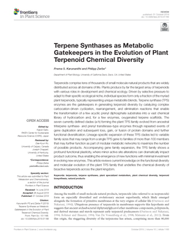 Terpene Synthases As Metabolic Gatekeepers in the Evolution of Plant Terpenoid Chemical Diversity