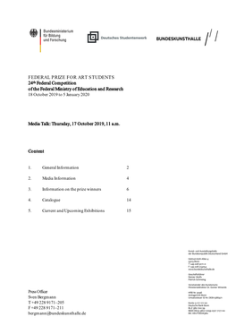 FEDERAL PRIZE for ART STUDENTS 24Th Federal Competition of the Federal Ministry of Education and Research 18 October 2019 to 5 January 2020