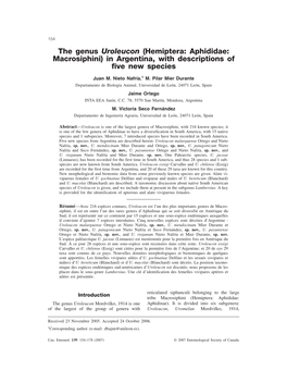 The Genus Uroleucon (Hemiptera: Aphididae: Macrosiphini) in Argentina, with Descriptions of Five New Species