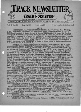 Jan. 20T 1960 Semi-Monthly $6 Per Year by .First ~Lass Mail ,, \ , NEWS