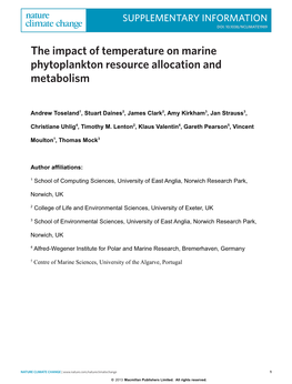 The Impact of Temperature on Marine Phytoplankton Resource Allocation and Metabolism