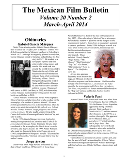 THE MEXICAN FILM BULLETIN Volume 20 Number 2 (March-April 2014) the Mexican Film Bulletin