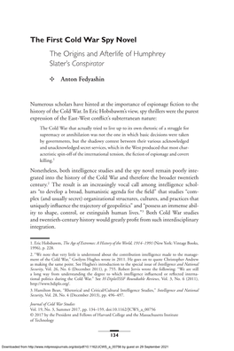 The First Cold War Spy Novel the Origins and Afterlife of Humphrey Slater’S Conspirator