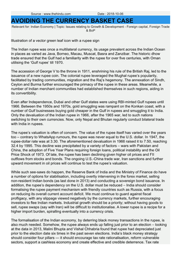 AVOIDING the CURRENCY BASKET CASE Relevant For: Indian Economy | Topic: Issues Relating to Growth & Development - Foreign Capital, Foreign Trade & Bop