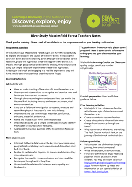 River Study Macclesfield Forest Teachers Notes