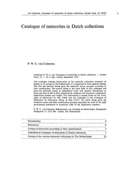 Catalogue of Meteorites in Dutch Collections, Scripta Geol