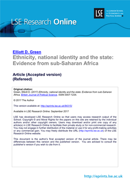 Ethnicity, National Identity and the State: Evidence from Sub-Saharan Africa