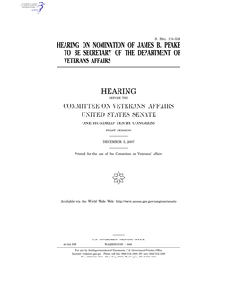 Hearing on Nomination of James B. Peake to Be Secretary of the Department of Veterans Affairs