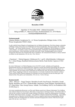 Bestenliste 4/2020 Sperrfrist: 15. November 2020 – Abdruck Honorarfrei Beleg an Pdsk E.V., Maison De France, Kurfürstendamm 2