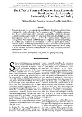 The Effect of Town and Gown on Local Economic Development: an Analysis of Partnerships, Planning, and Policy