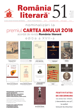 Premiul CARTEA ANULUI 2018 Acordat De Revista România Literar\ Edi]Ia a XVII-A