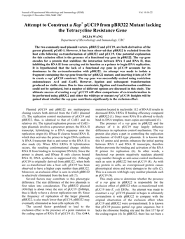 Attempt to Construct a Rop Puc19 from Pbr322 Mutant Lacking The