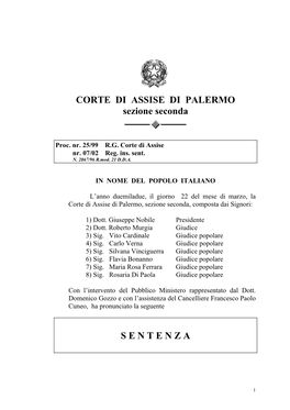 CORTE DI ASSISE DI PALERMO Sezione Seconda S E N T E N